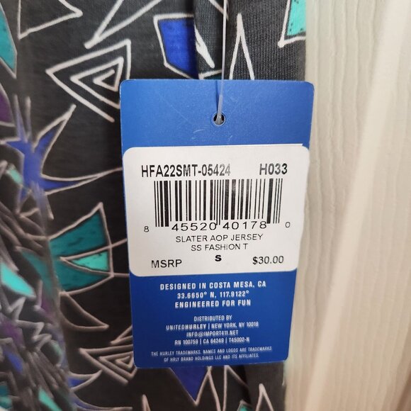 Hurley Mens Slater AOP T-Shirt Size Small 80's Theme Geometric Design, Gray - Picture 4 of 8